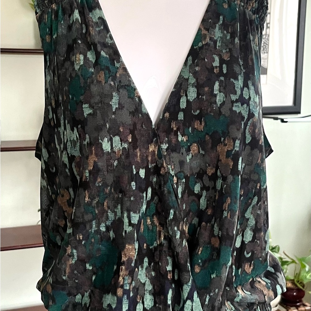 Evereve Jules Mesh Top Olivemulti Green Wrap Size Large Boho Chic